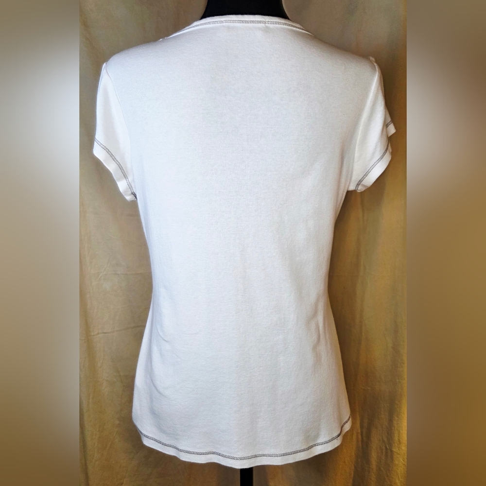 ✨️UPDATED✨️ VTG Y2K Blue Canyon Paris Graphic Tee Rhinestone Eiffel Tower Top M - Picture 6 of 15